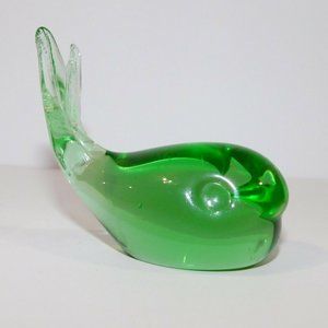 Blown Glass Green Whale Paperweight 3" Home Decor Vintage